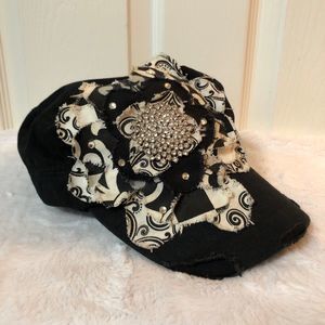 Hat for Women Rhinestone Bling Hat Black with Silver Rhinestones